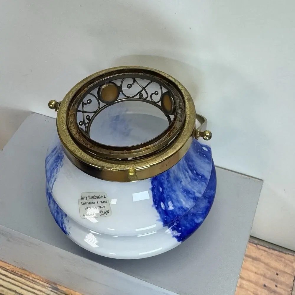Vtg Handblown Art Glass‎ Mery Bomboniere Lavorazione a Mano Italy Candle Lantern